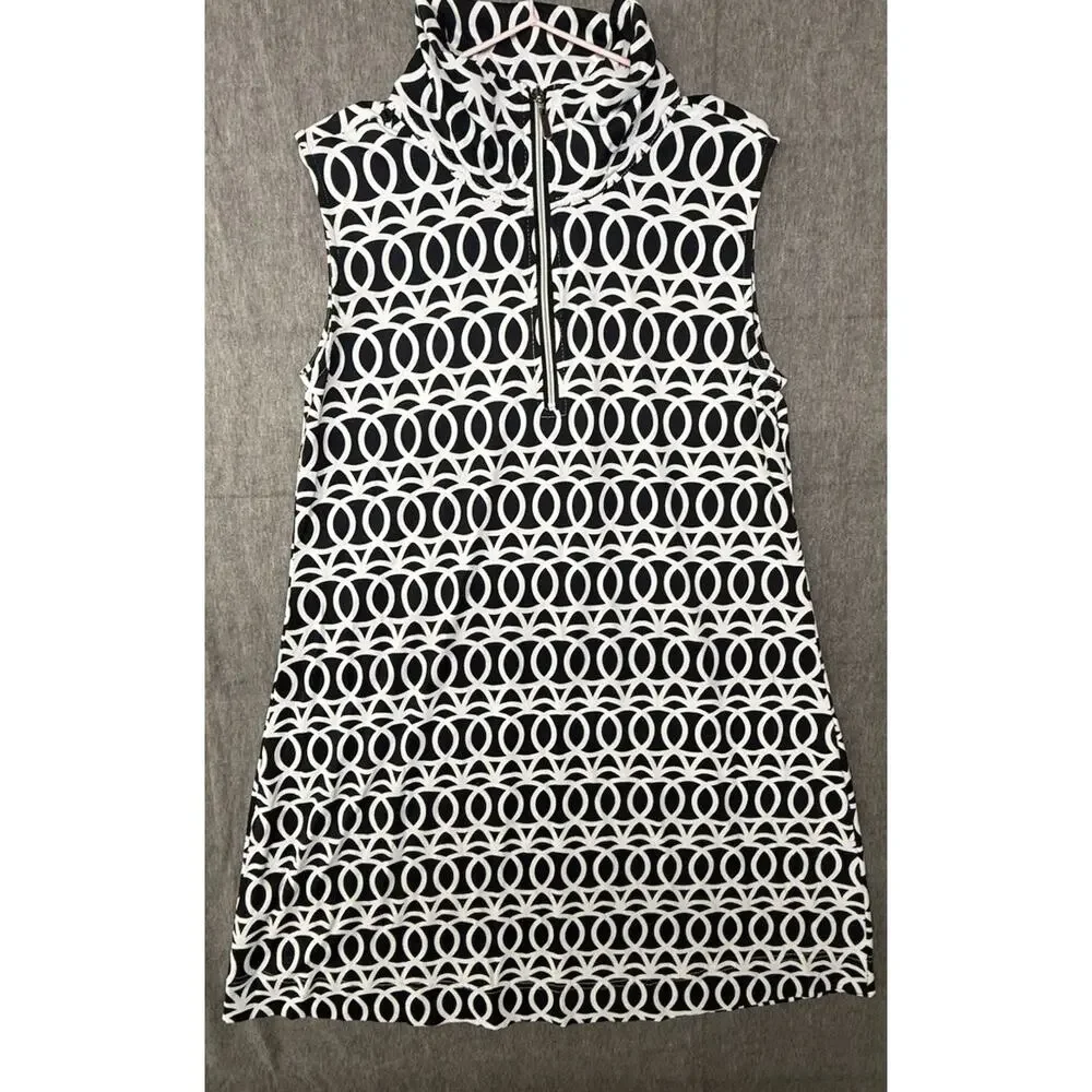 Lulu B Dress Womens XL Geometric 3/4 Zip Black White Stretch Knee Length - Picture 1 of 7